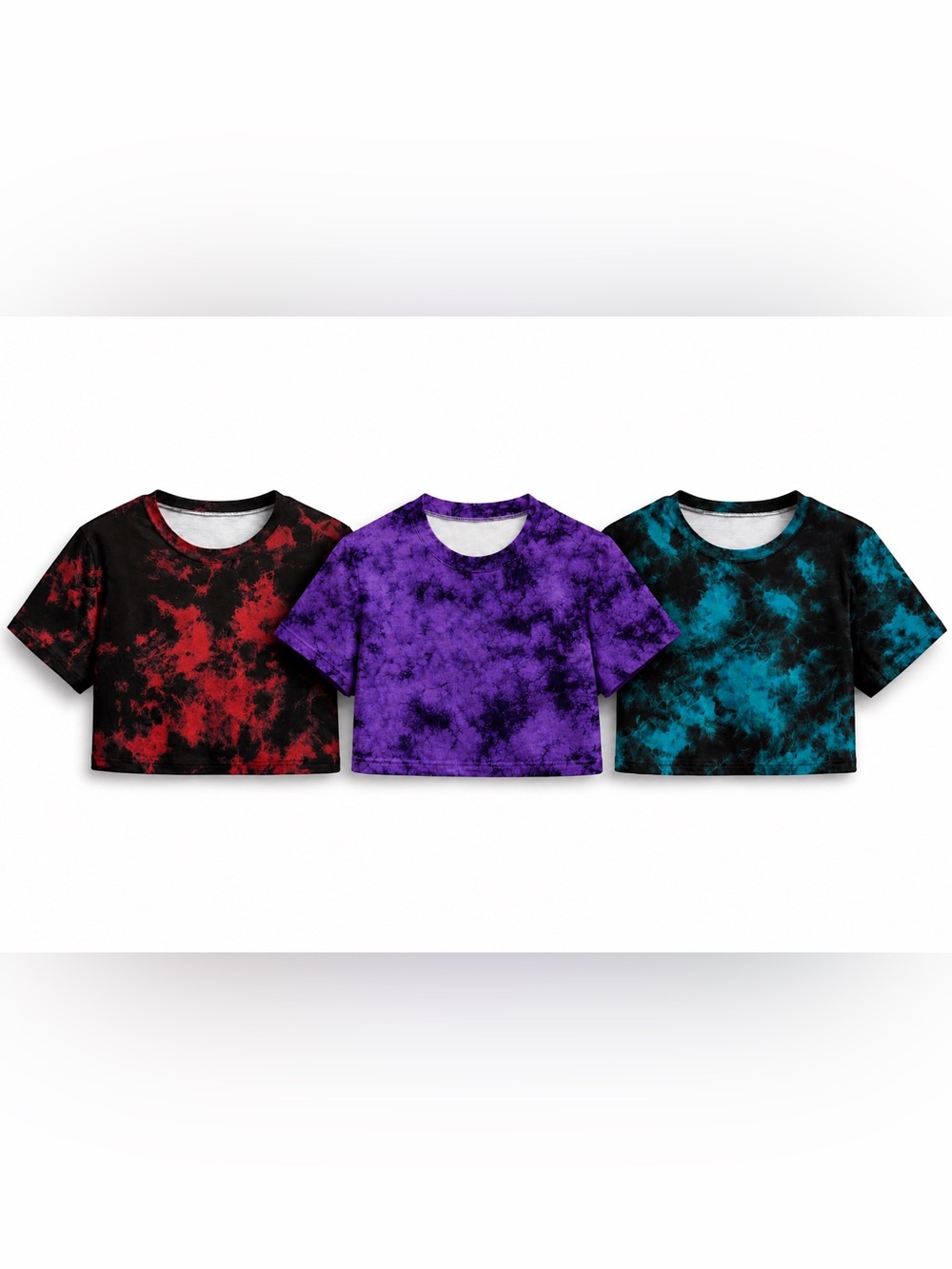 🖤💜💙 Tie-Dye Crop Top Bundle of 3 | Red, Purple & Teal | Trendy Y2K Grunge Vibes